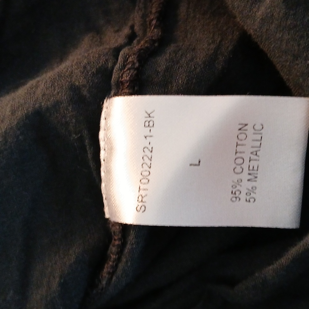 THML Boho Cotton Black Shirt Size L Metallic Embroidered Stripe Detail - Picture 8 of 10